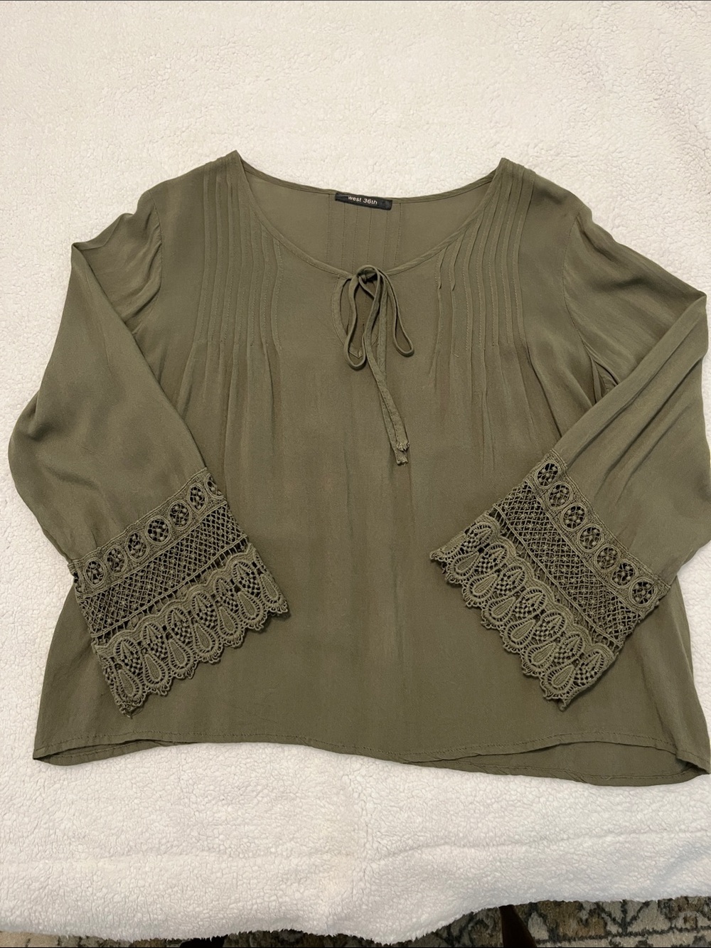 Olive Crochet-Sleeve Peasant Blouse - Women